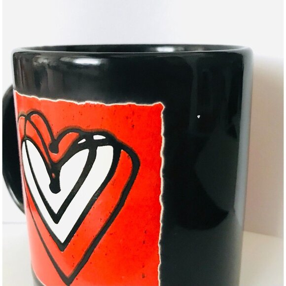 RARE Waechtersbach Germany Heart Mug Abstract Line Drawing Red Black HTF Ceramic - Picture 5 of 6